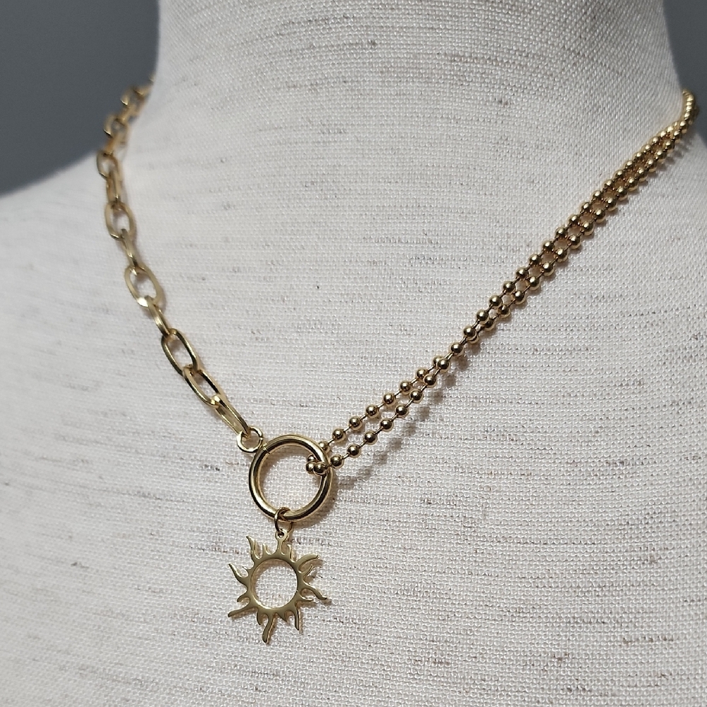 Gold Sun Pendant Stainless Steel Necklace